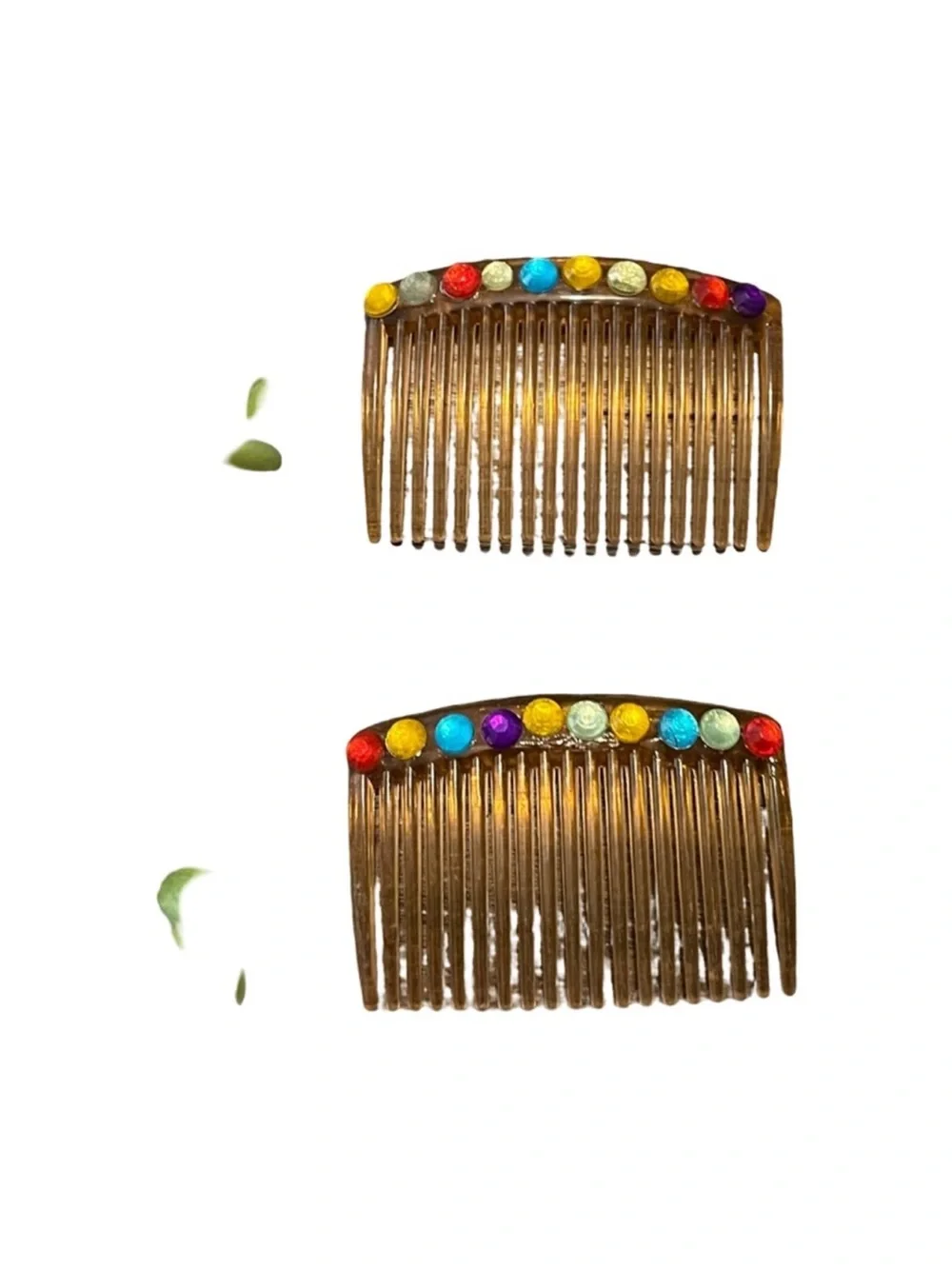 Vintage-Inspired Gold Tone Hair Combs Multicolor Gems Set of 2 FINAL PRICE DROP